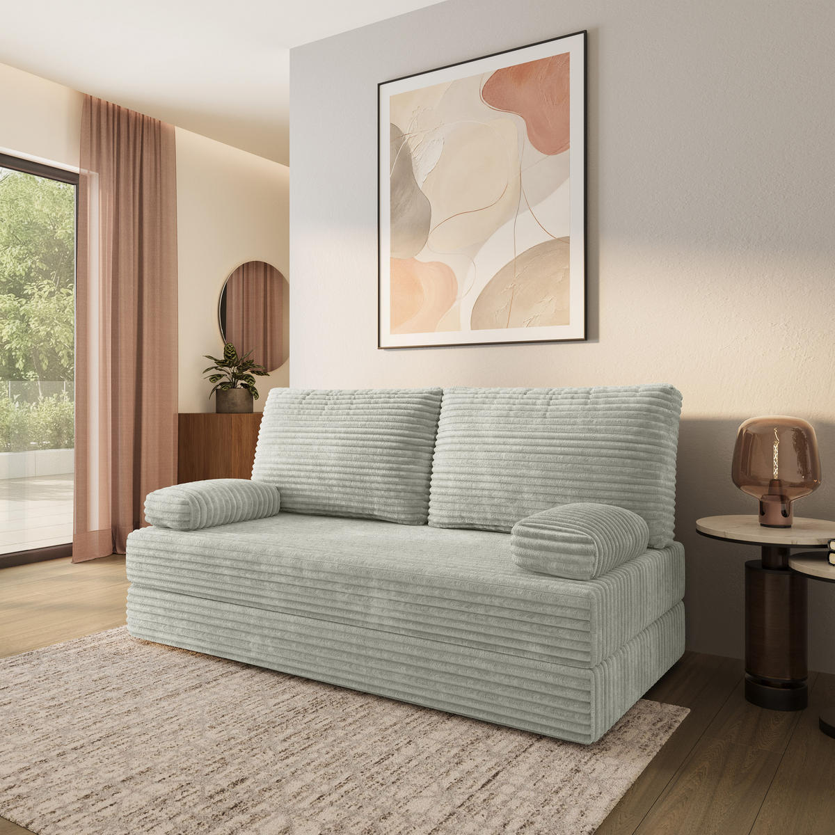 POHOVKA z pěny SILAR s funkcí spaní Manšestrová látka Světle šedá - světle šedá, textil (170/86/80cm) - MASSENO