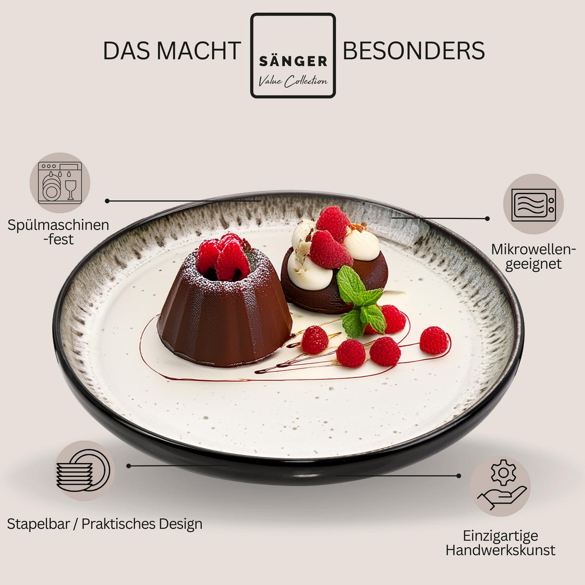 DESSERTTELLER SET SANSIBAR - 6 teilig aus Steingut - Schwarz, Keramik (15.5cm) - Sänger