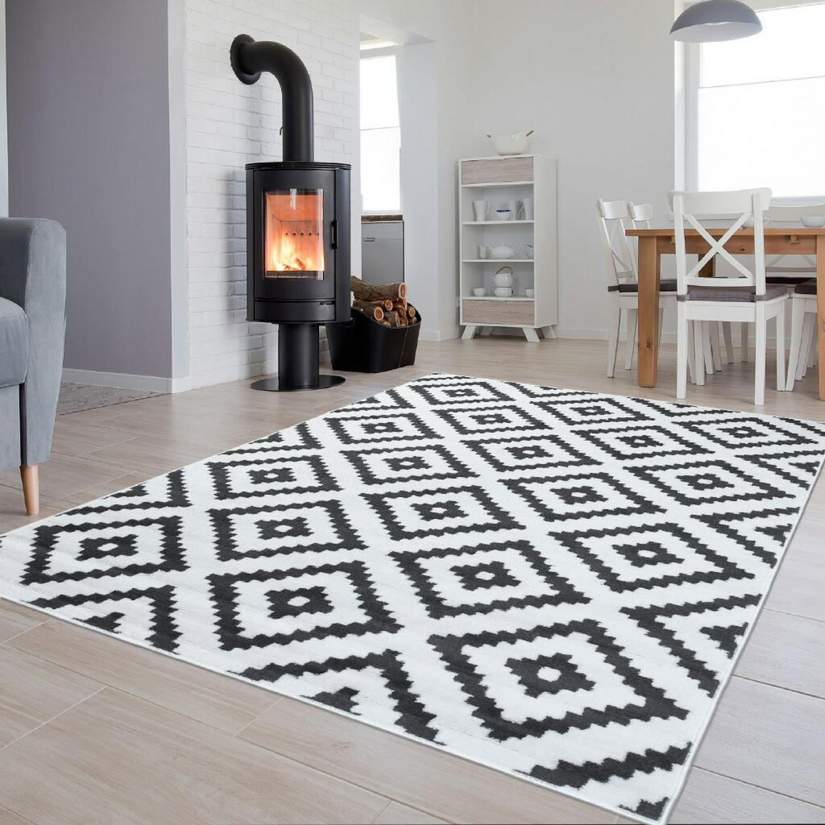 TEPPICH LUXURY Weiß Marokkanisch Karo 140/200 cm - Weiß, Textil (140/200cm) - Tapiso