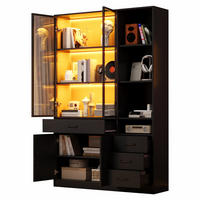 VITRINE in Schwarz Hochschrank mit Glasvitrine, Schubladen und LED, 120/35/200cm, für Esszimmer und Wohnzimmer - Transparent/Schwarz, Glas/Holzwerkstoff (120/200/35cm) - STILVORA