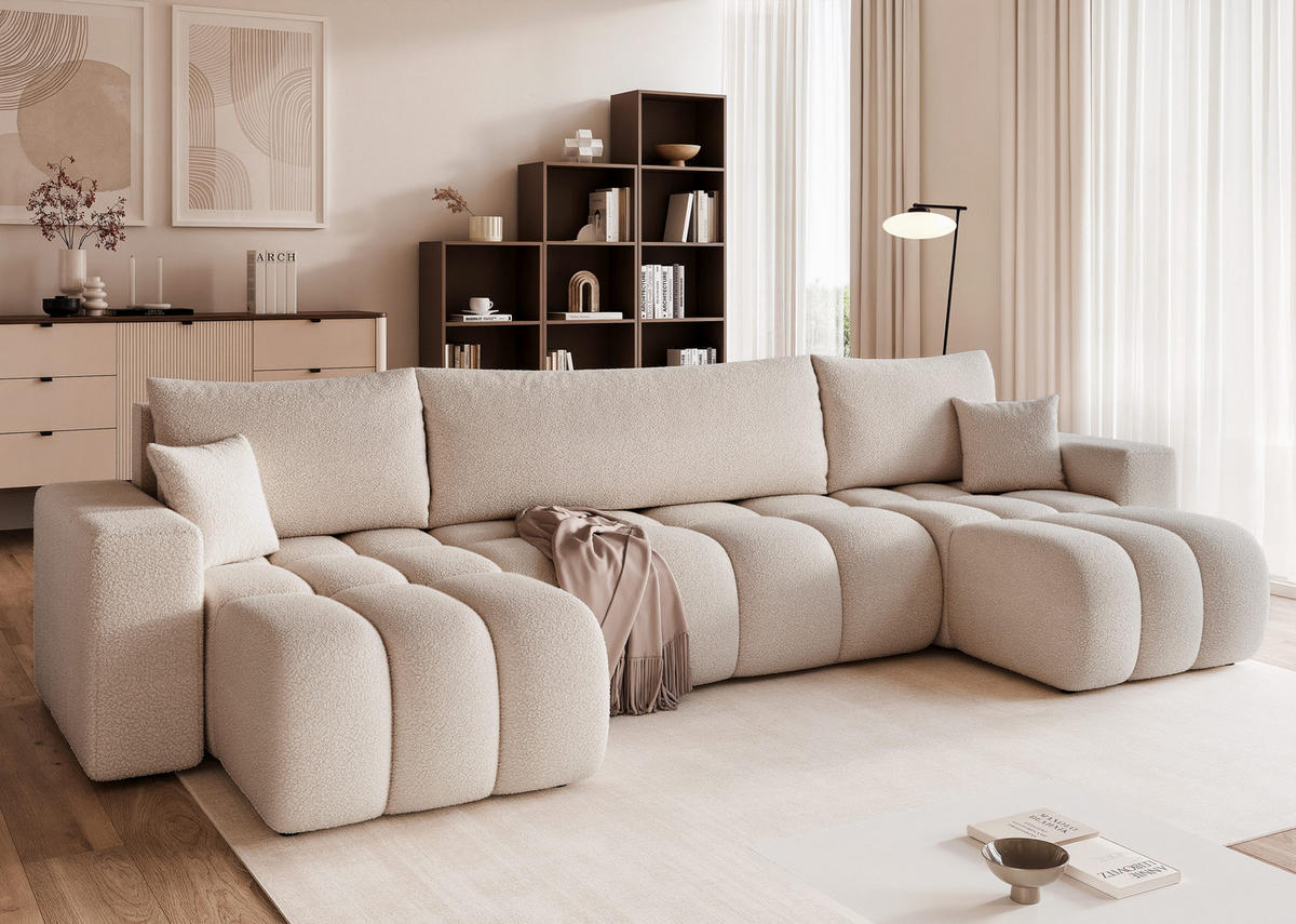 WOHNLANDSCHAFT OFI mit Schlaffunktion und Bettkasten Beige-Grau - Greige, Holzwerkstoff/Kunststoff (318/79/145cm) - Idohome
