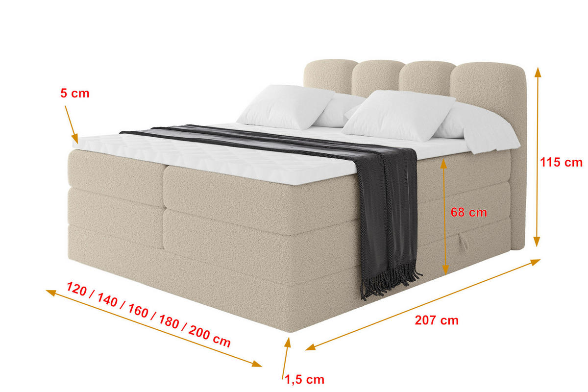 BOXSPRINGBETT mit Matratze H3/H4 - NINA KING - 160x200 cm Dunkelbeige - Baltimorefarben, Holzwerkstoff (160/200cm) - ALTDECOR