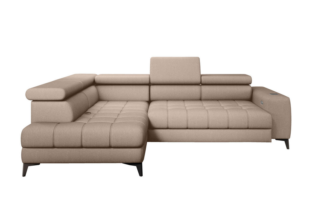 ECKSOFA BAGGIO Letto Stoff, Schlaffunktion, Bettkasten, Sitztiefe, Kopfstützen 280x196cm – Links – Beige - Beige, Holz/Textil (196/280cm) - DomoHome