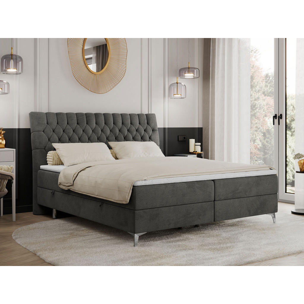 Thumbnail - MKS Boxbett, Dunkelgrau, Textil, 2-Sitzer, H3, Rechteckig, 180x200 cm, Schlafzimmer, Betten, Boxspringbetten