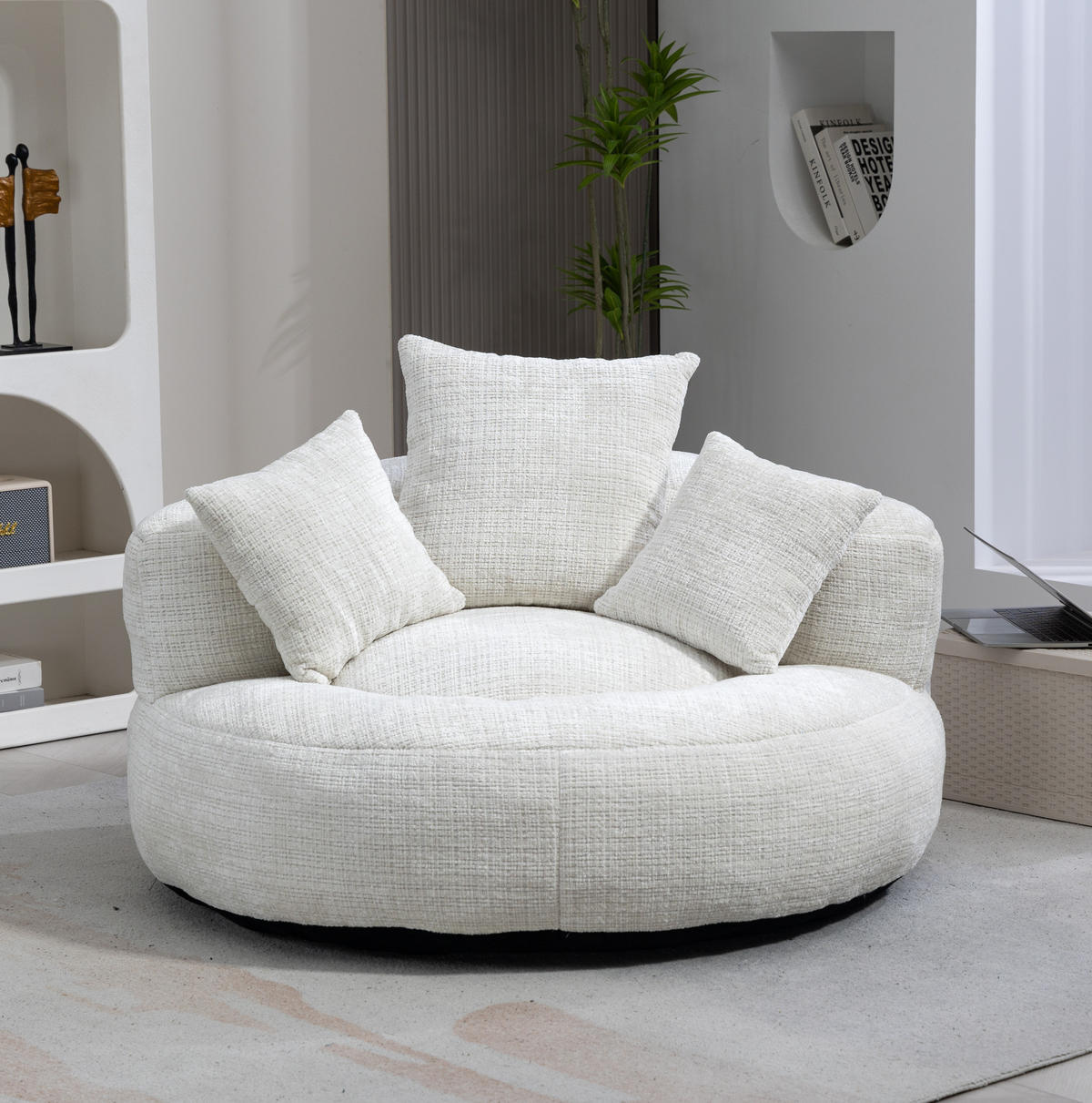 SESSEL 108/108/52 cm in Beige aus Chenille mit Armlehnen und hoher Rückenlehne - Beige, Textil (108/52/108cm) - Flora Grace