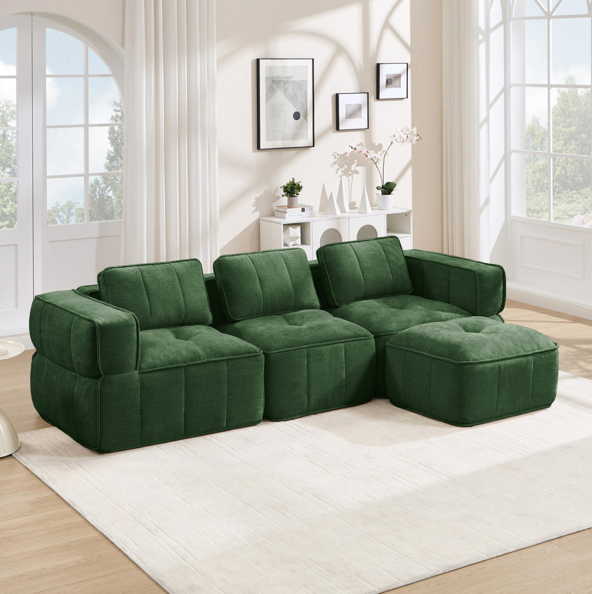 ECKSOFA 271/162/67 cm in Grün aus Polyester mit Hocker - Grün, Kunststoff (162/271cm) - Flora Grace