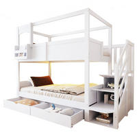 ETAGENBETT 90x200 cm in Weiß mit Stauraumtreppe, Schubladen und Tafel - Weiß, Holz (90/200cm) - IVMEU