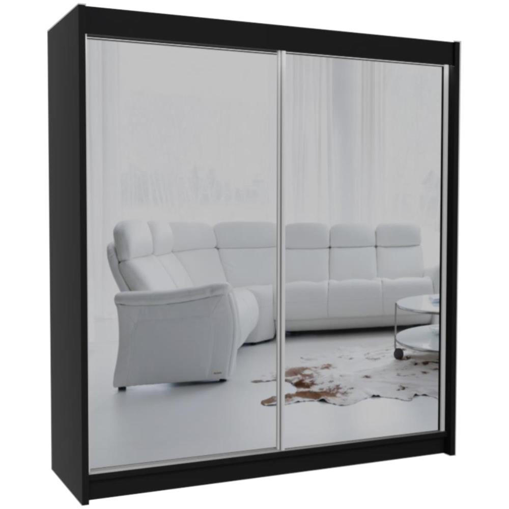 SCHWEBETÜRENSCHRANK Debra 200/216/61 schwarz mit Spiegel - Schwarz, Holzwerkstoff (200/216/61cm) - Beautysofa