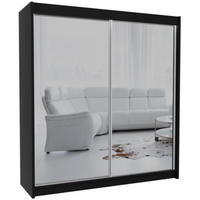 SCHWEBETÜRENSCHRANK Debra 200/216/61 schwarz mit Spiegel - Schwarz, Holzwerkstoff (200/216/61cm) - Beautysofa