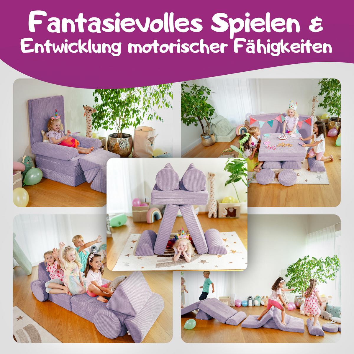 SPIELSOFA Kinder Fantasiewelt 8tlg - Lila, Textil (150/55/66cm) - Linodino