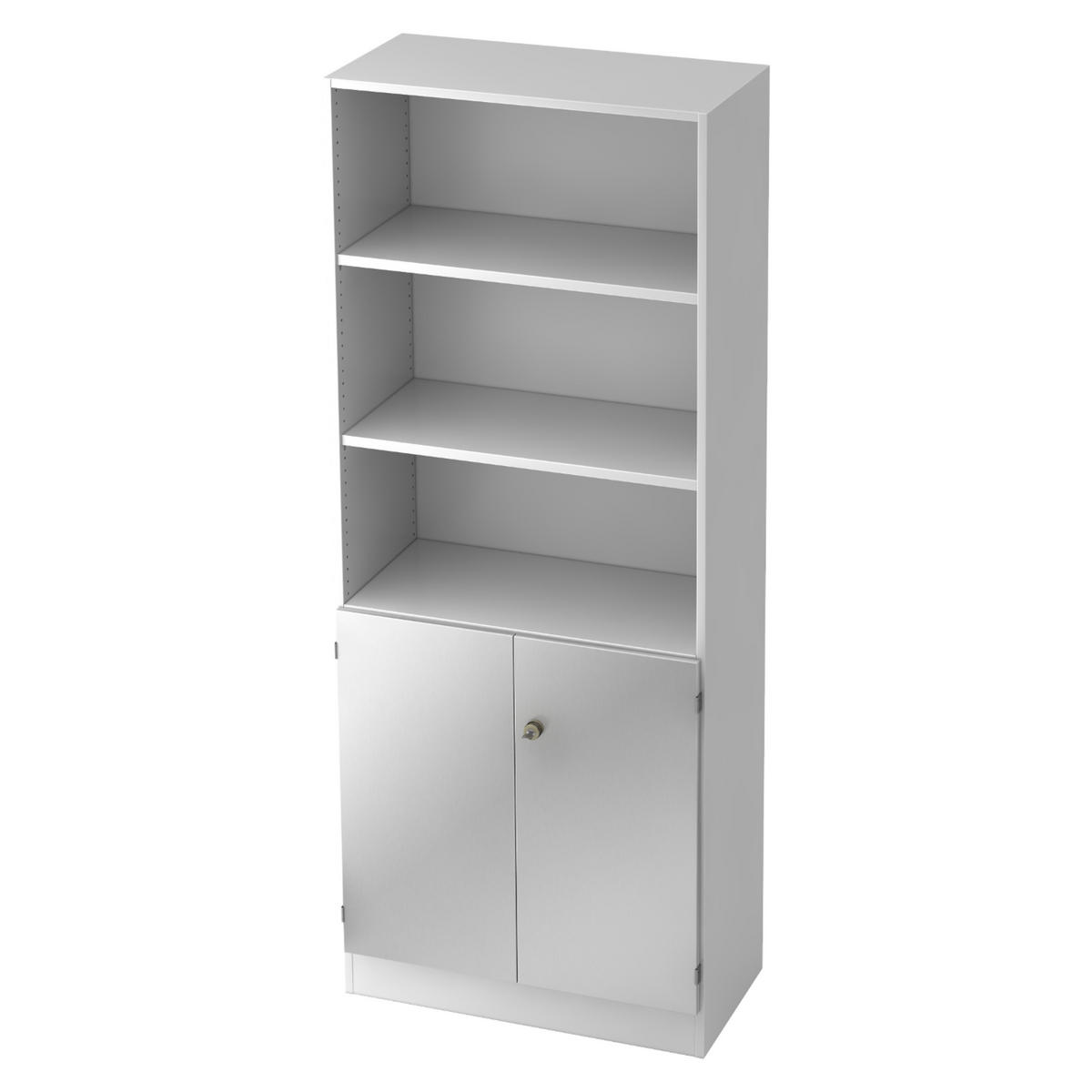REGALSCHRANK - 5 Ordnerhöhen 42/80/200,4 cm in Weiß/Silberfarben - Silberfarben/Weiß, Holzwerkstoff (80/200.4/42cm) - bümö