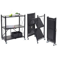 KLAPPREGAL auf Rollen 3 Fachböden Belastbarkeit 150kg 87x72x34 cm Schwarz - Schwarz, Metall (72/87/34cm) - PROREGAL