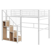 HOCHBETT 140/200 cm mit Treppe, Stauraum und Kleiderstange aus Metall, Weiß - Weiß, Metall (140/200cm) - Redom