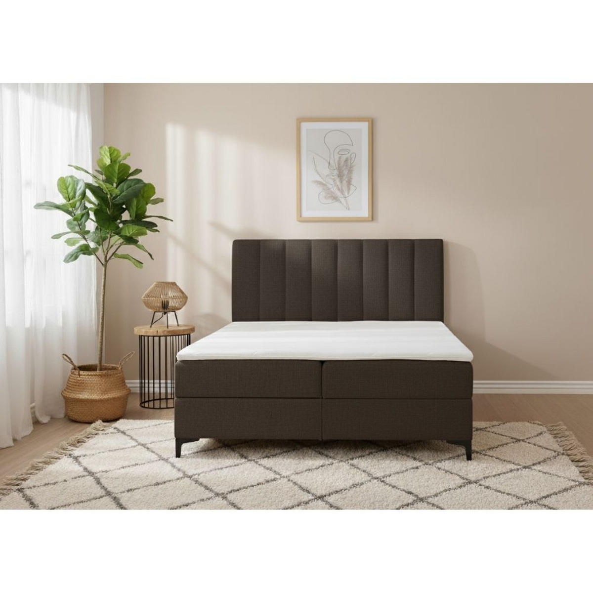 BOXBETT Siena mit Bonnelmatratze und Topper, 140x200, Braun - Schwarz/Braun, Holzwerkstoff/Kunststoff (140/200cm) - AN-Moebel 4u