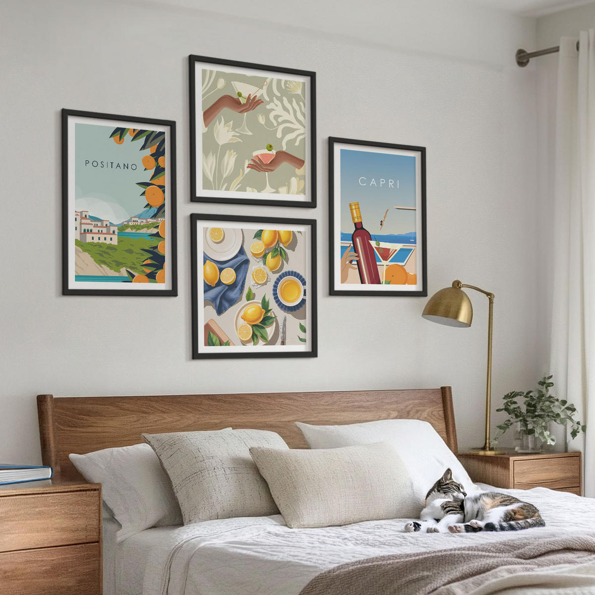 BILDER SET 4er Set - 50x50 cm & 40x60 cm Schwarzer Rahmen - Italienische Zitronenurlaube Capri - Schwarz, Kunststoff (50/50cm) - TULUP