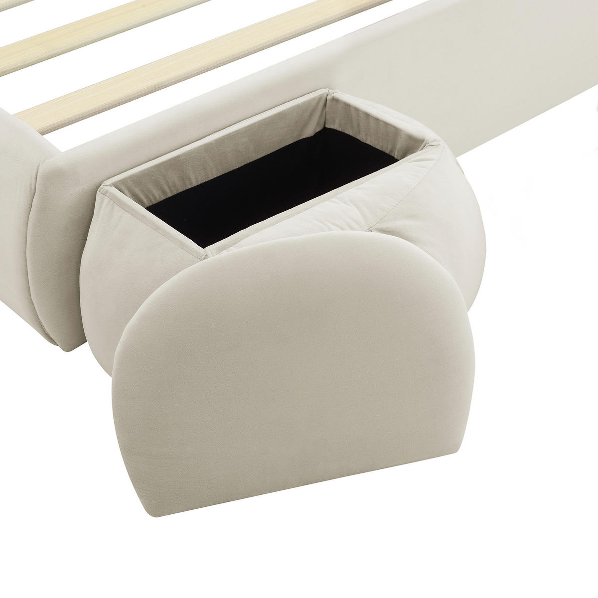 KINDERBETT aus Samt 140x200 cm in Beige mit LED-Licht & Stauraum - Beige, Textil (140/200cm) - Modfu