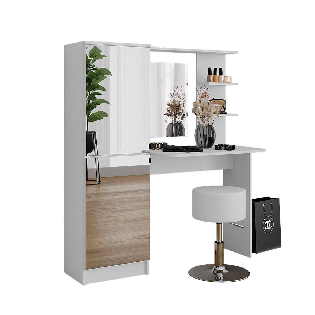 FRISIERTISCH Jasmin Weiß 123 x 141.2 cm mit Hocker - Weiß, Holzwerkstoff (123/141.2/33cm) - Vicco