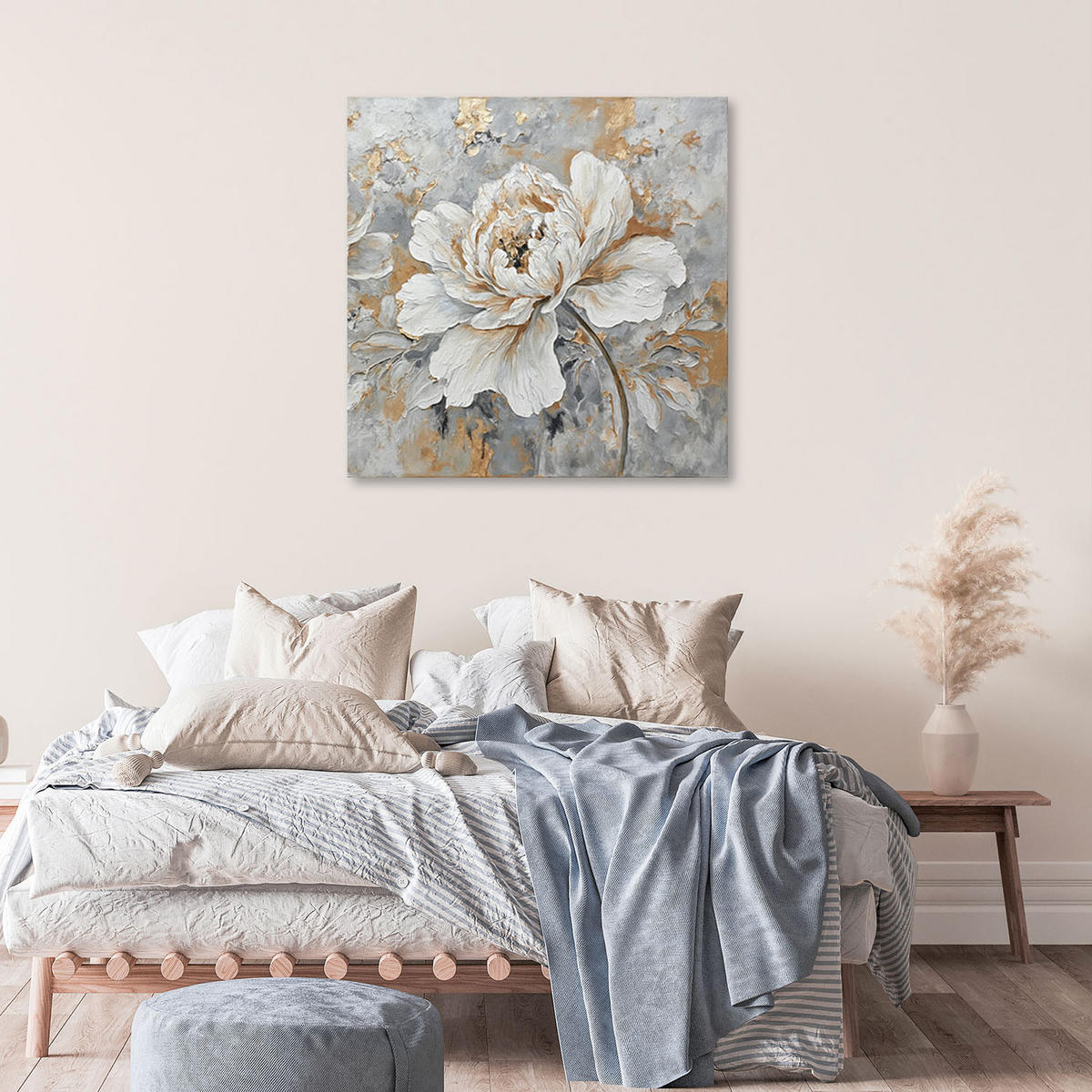 LEINWANDBILD Rose Blume Silber Gold - Silberfarben, Textil (30/30cm) - Feeby