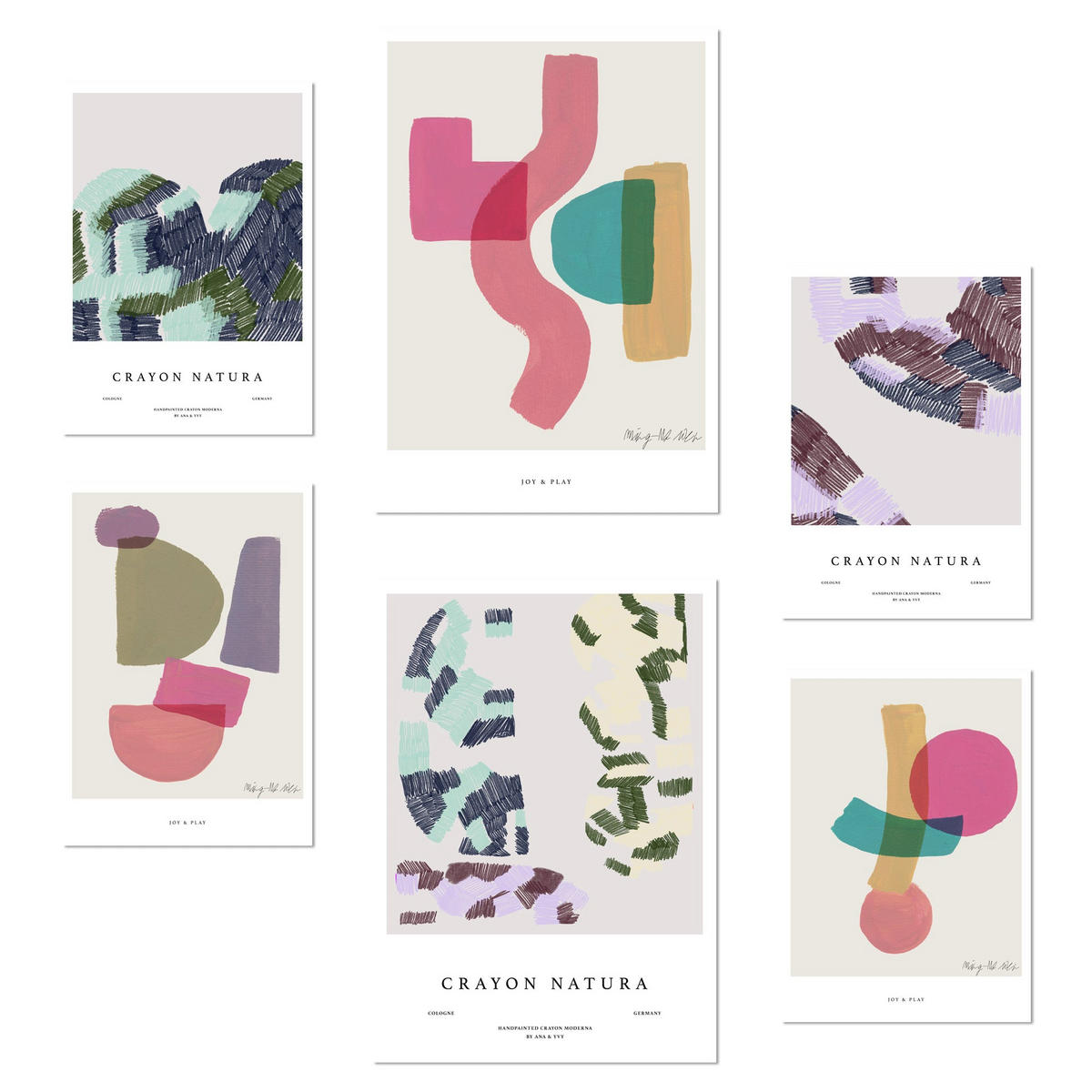 POSTER Set Mit 6 Abstrakte Kunst In Rosa , Lila Und Grüntönen A3 & A4 Rahmenlos - Klar, Papier (29/3cm) - Nacnic