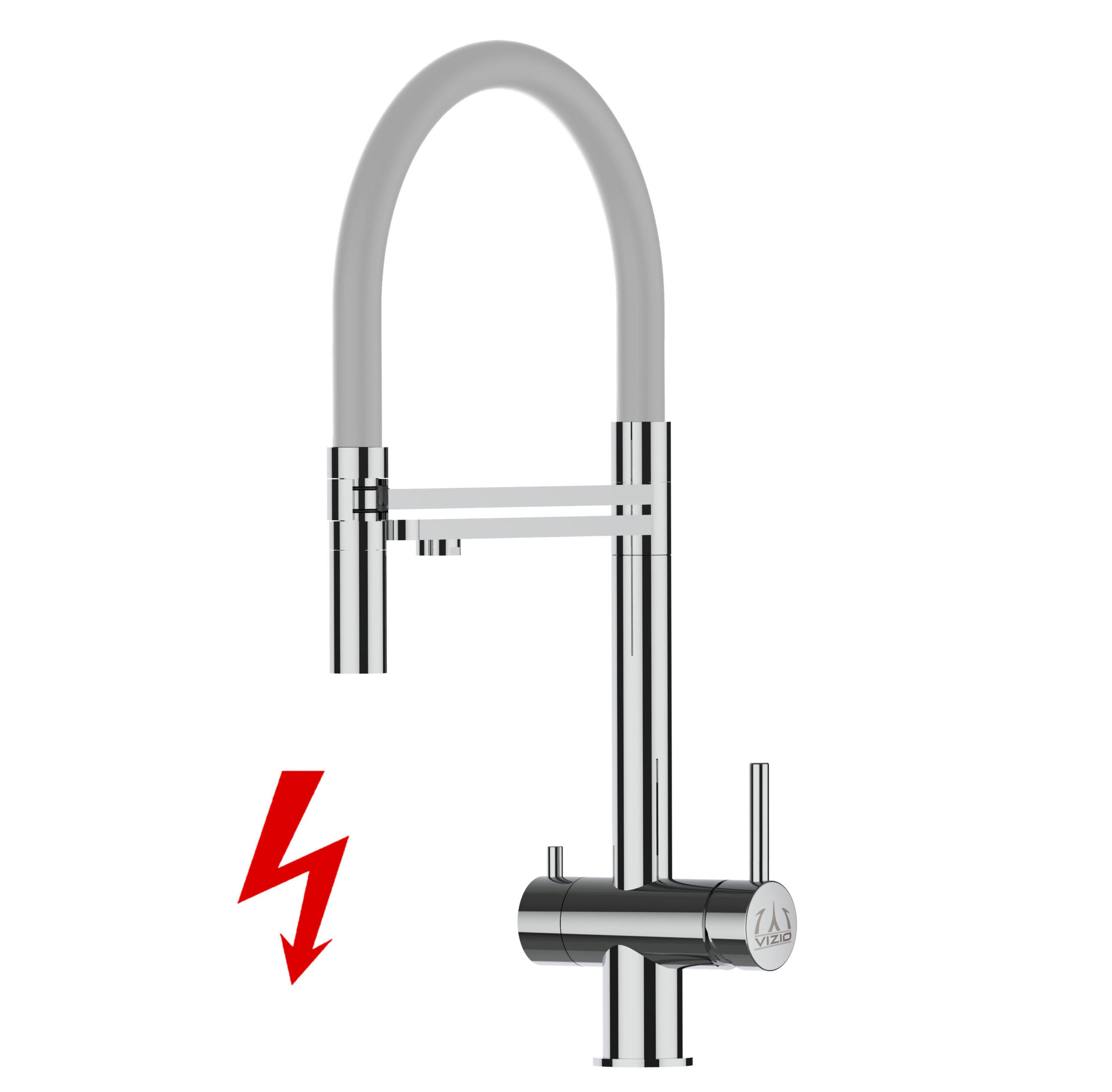 NIEDERDRUCK-3-WEGE-KÜCHENARMATUR, Edelstahl Massiv aus Chirurgenstahl, Hochglanz und Grau, 2-Strahl-Brause - Grau, Metall (24/49/24cm) - VIZIO