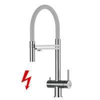 NIEDERDRUCK-3-WEGE-KÜCHENARMATUR, Edelstahl Massiv aus Chirurgenstahl, Hochglanz und Grau, 2-Strahl-Brause - Grau, Metall (24/49/24cm) - VIZIO