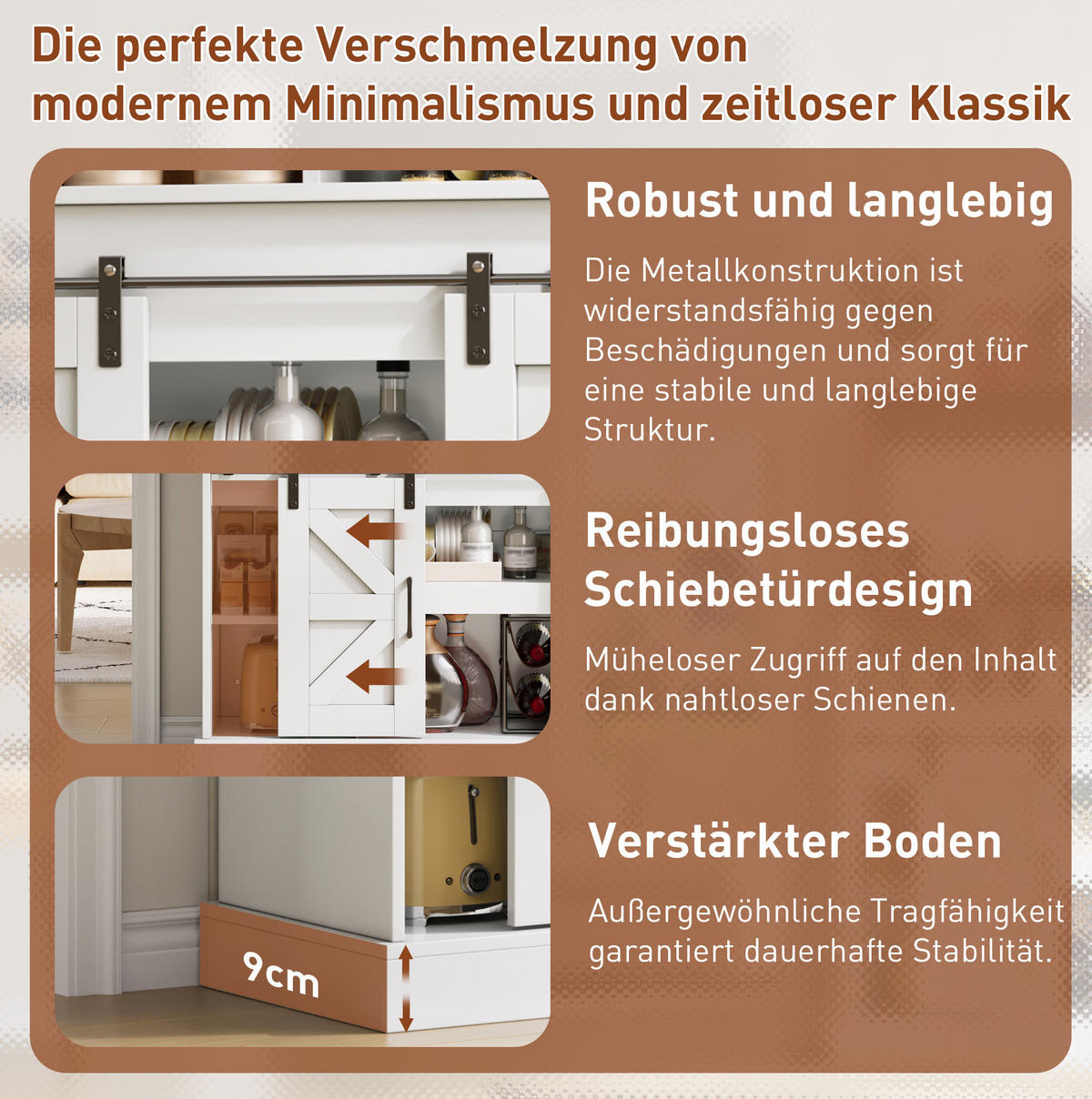 BUFFET mit Steckdosen 120 x 40 x 130 cm MDF Weiß/Natur - Weiß, Holzwerkstoff (40/130/120cm) - Meubliv