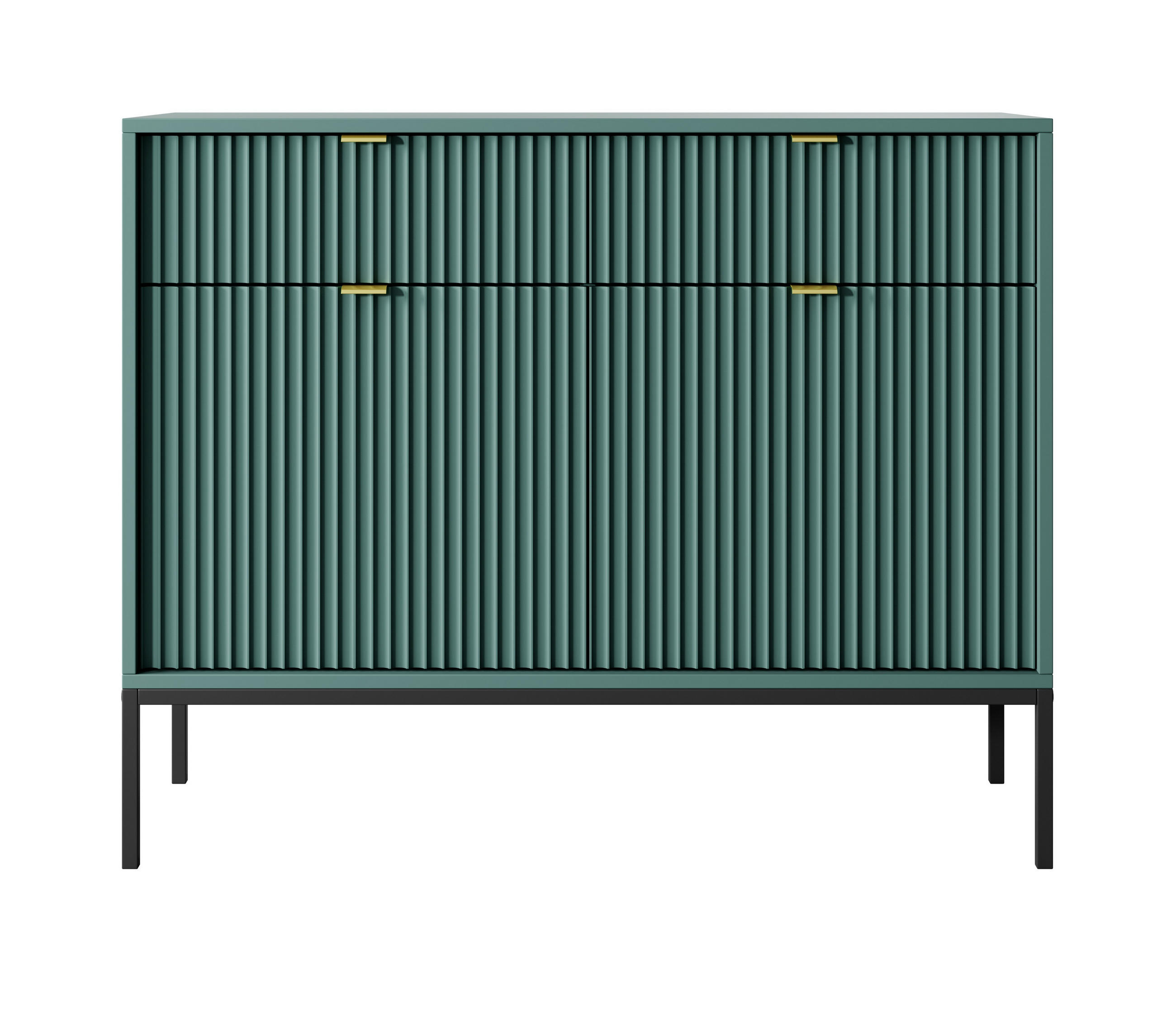 SIDEBOARD Eternas 2T 2S Grün 104/83/39 cm – schwarze Füße, mit geriffelten Fronten - Schwarz/Grün, Holzwerkstoff (104/83/39cm) - AX Living