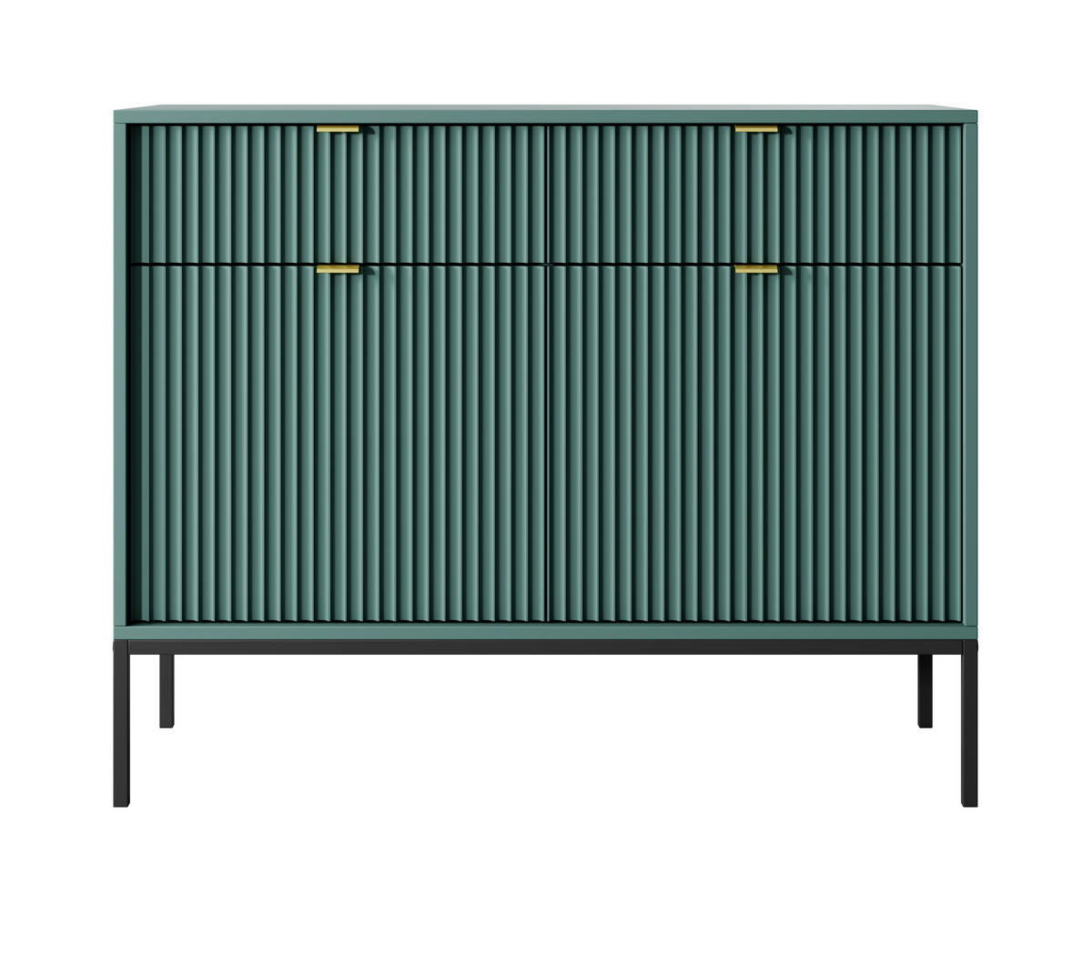 SIDEBOARD Eternas 2T 2S Grün 104/83/39 cm – schwarze Füße, mit geriffelten Fronten - Schwarz/Grün, Holzwerkstoff (104/83/39cm) - AX Living