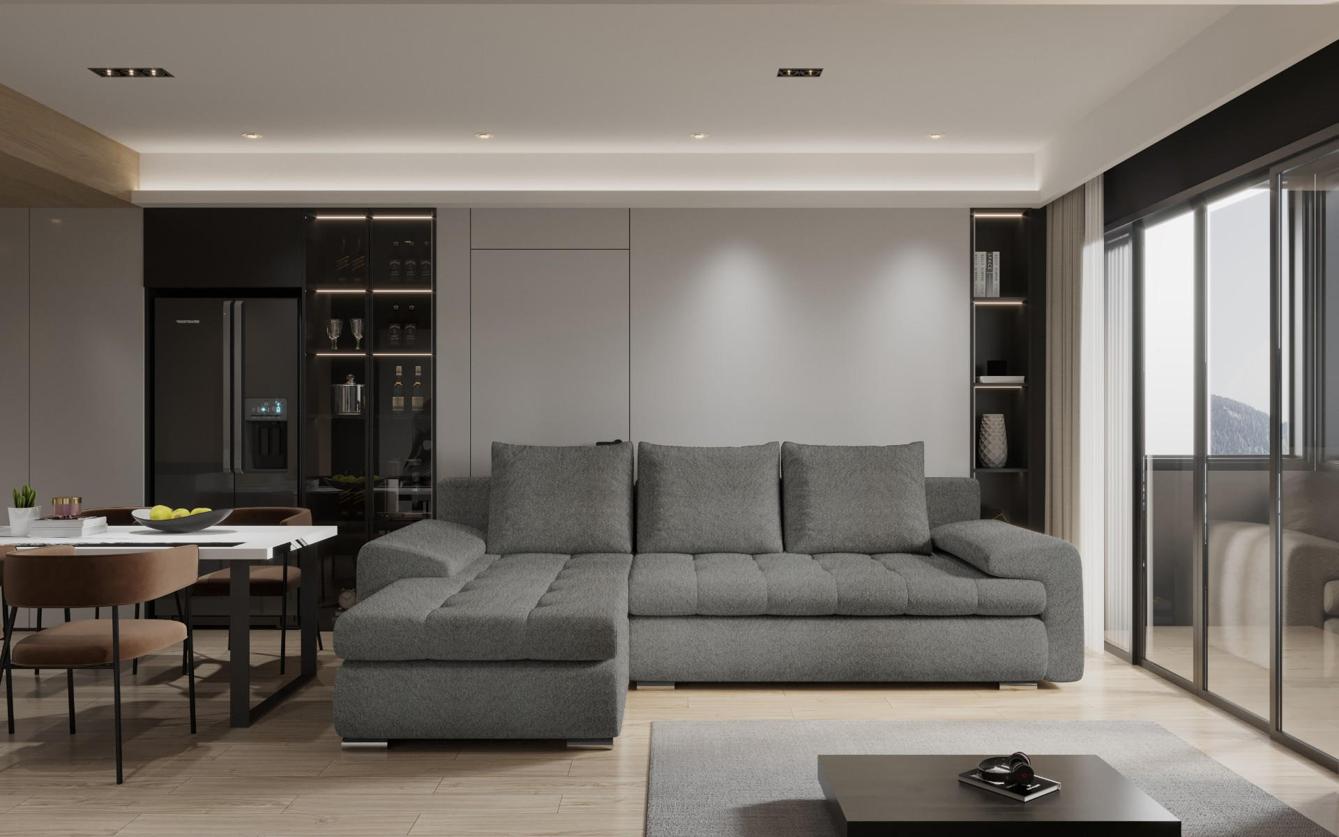 ECKSOFA TOMI Abriamo Dunkelgrau Links - Dunkelgrau, Holz (150/237cm) - Kaiser Möbel