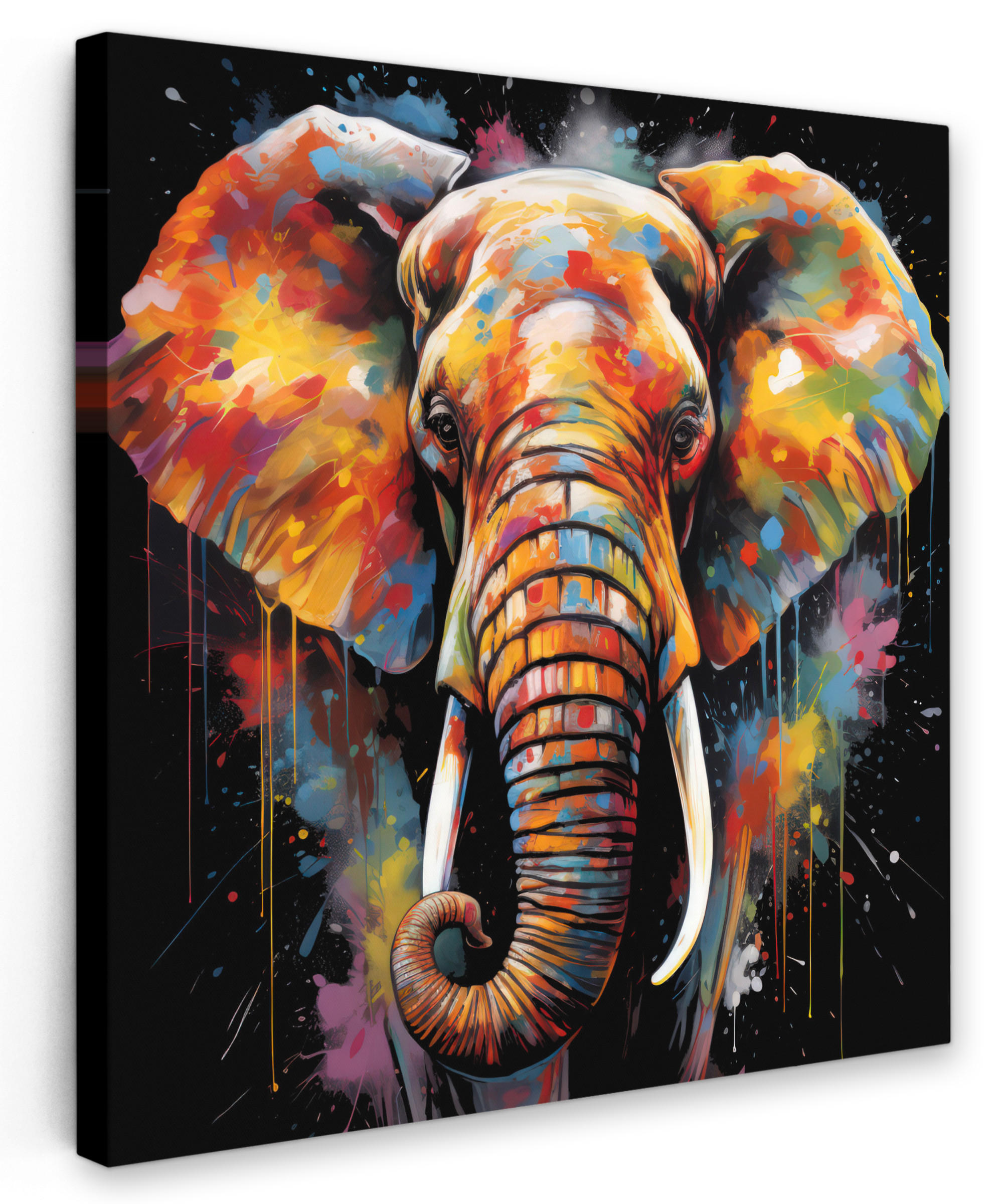 LEINWANDBILD Elefant - Graffiti - Schwarz - Tiere - Farben 20x20 cm - Schwarz, Textil (20/20cm) - MuchoWow
