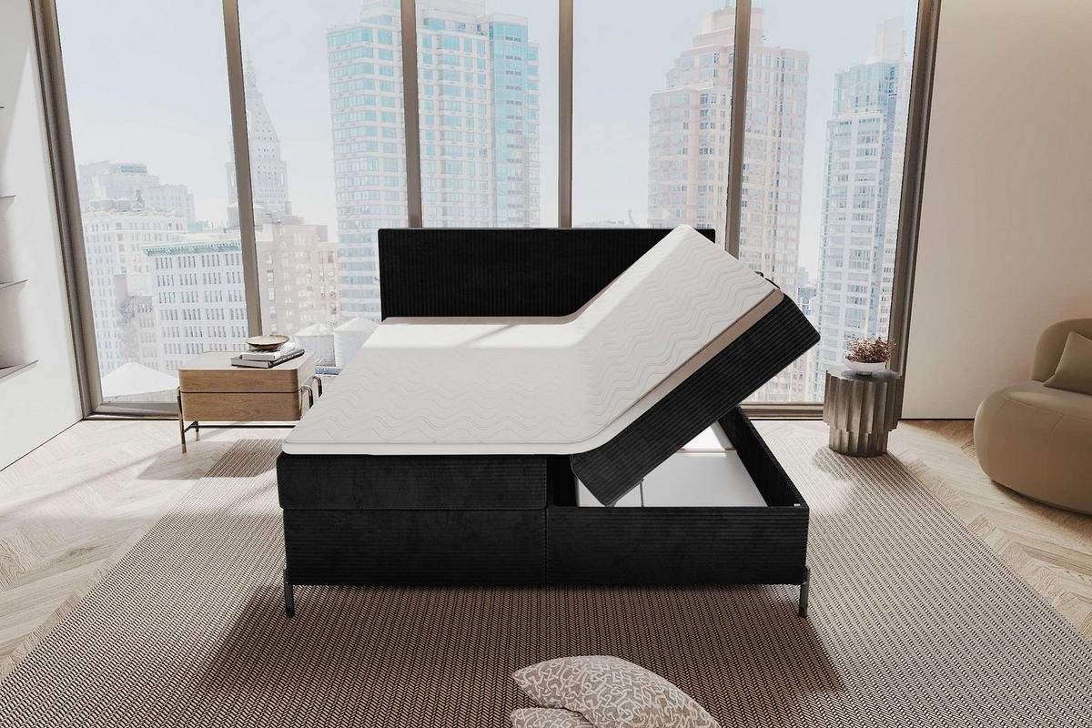 BOXSPRINGBETT VERO Cordstoff Schwarz 160/200 cm - Schwarz, Holzwerkstoff/Textil (160/200cm) - 99rooms