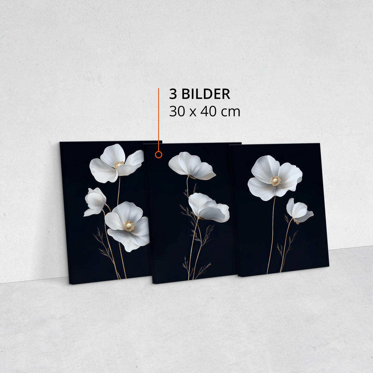 LEINWANDBILDER 3-es Set Feldblumen Natur - Beige/Schwarz, Textil (90/40cm) - Muralo