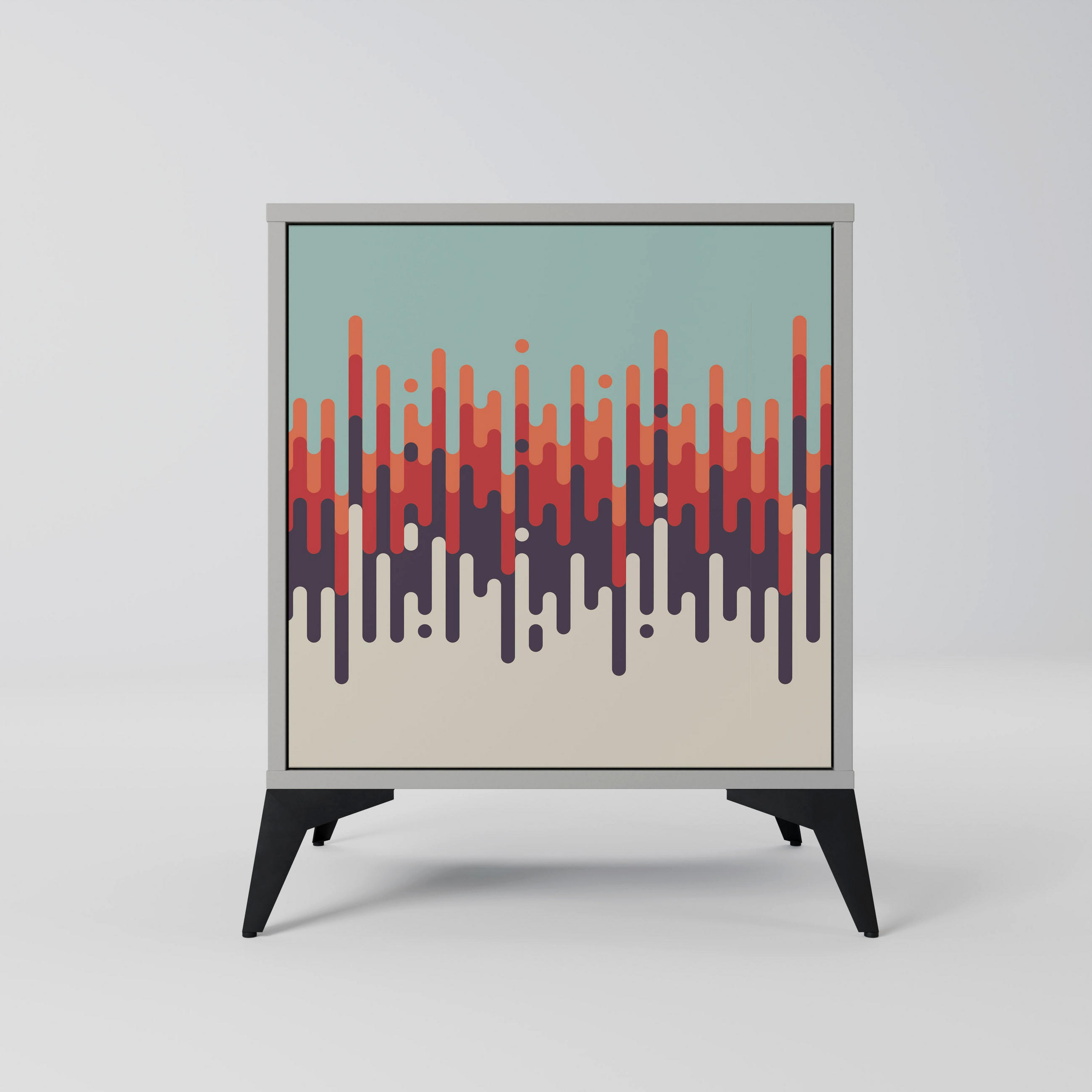 SIDEBOARD CHROMA CONTOURS, Grau, 57,5x42x70,5 cm, Schwarze Metall-Sternfüße - Multicolor/Schwarz, Holzwerkstoff/Metall (57.5/70.5/42cm) - SpaceRebels