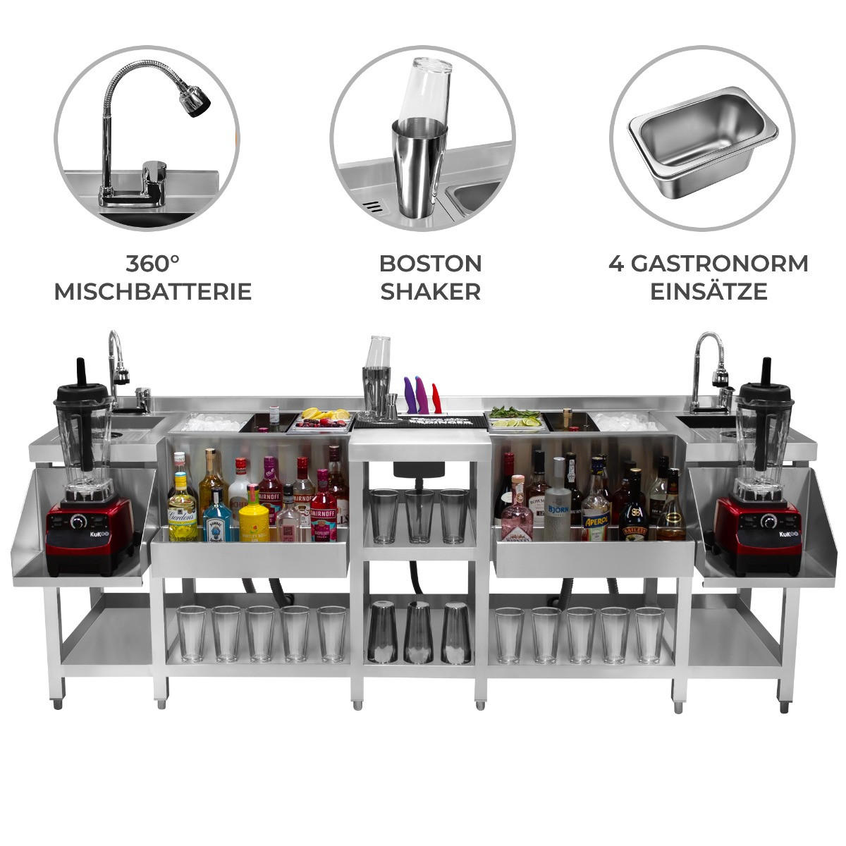 DUO-BARSTATION Kompakt - Alufarben, Metall (220/1/73cm) - Monstershop