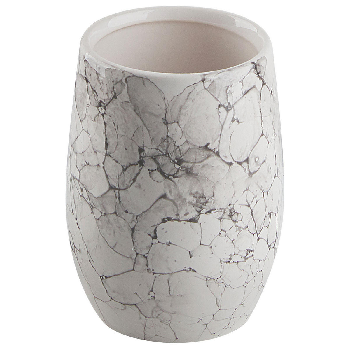 BADEZIMMER Set 6-teilig Keramik cremeweiß Callela - Schwarz/Weiß, Stein (9/21/9cm) - Beliani