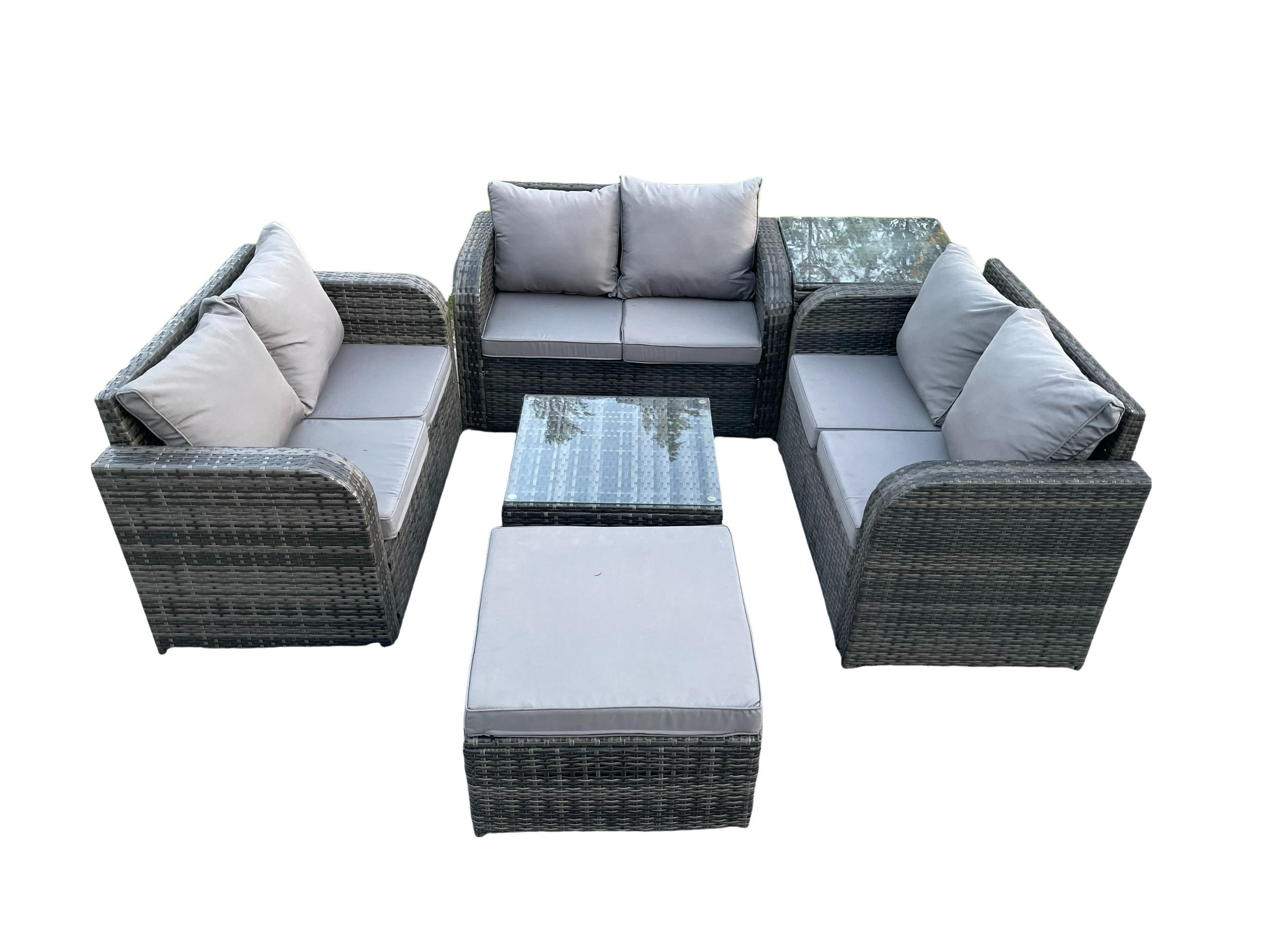 LOUNGESOFA-SET Polyrattan Dunkelgrau 7-Sitzer - Dunkelgrau, Metall - Fimous
