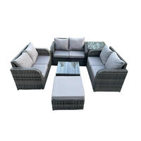LOUNGESOFA-SET Polyrattan Dunkelgrau 7-Sitzer - Dunkelgrau, Metall - Fimous