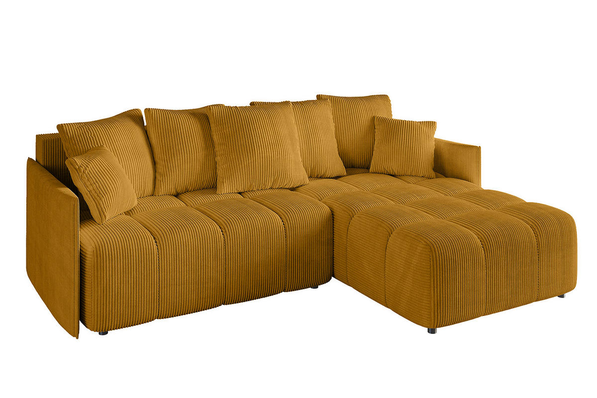 ECKSOFA Ottomane rechts LONLI-L 251x189x68 Currygelb Cord - Currygelb, Holzwerkstoff/Kunststoff (189/251cm) - ALTDECOR