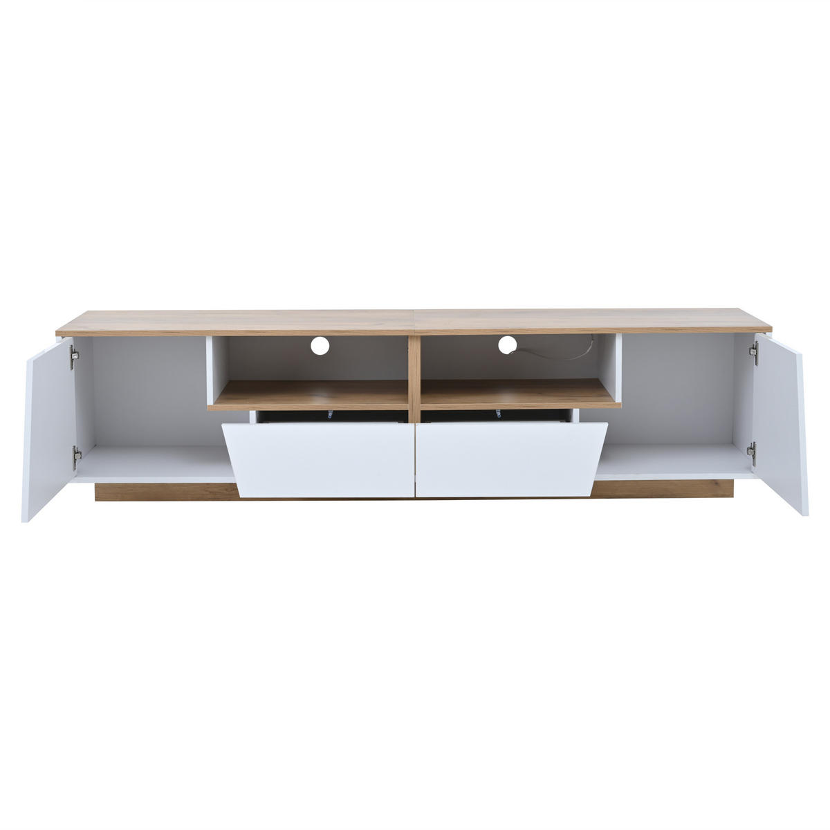 TV-SCHRANK 180/40/46 cm Weiß/Naturholz mit LED, 2 Schubladen und 2 Türen - Weiß, Holzwerkstoff (180/46/40cm) - Oxeza