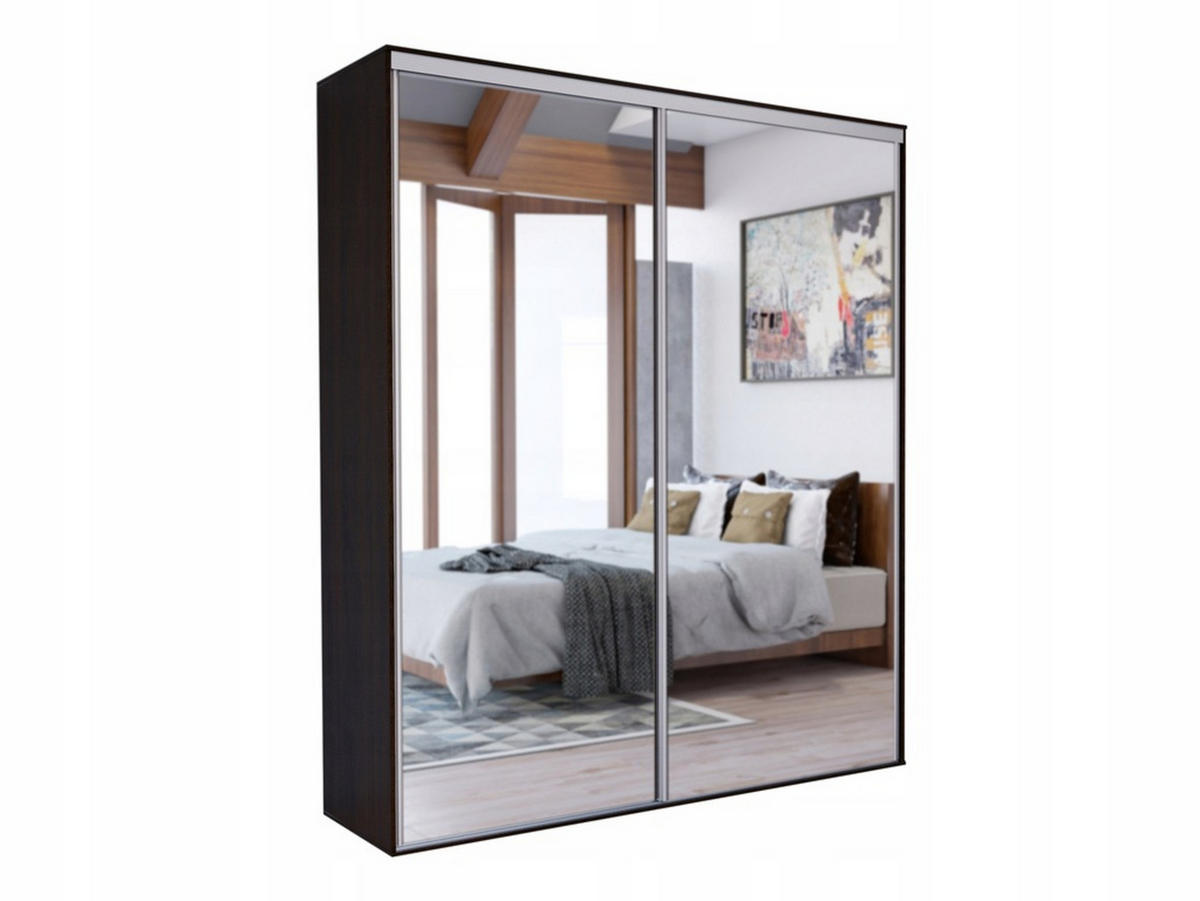 SCHIEBETÜRENSCHRANK - Kleiderschrank BORA 204 mit 2 Spiegel - Schokolade - Braun, Holzwerkstoff (204/244/62cm) - Möblo