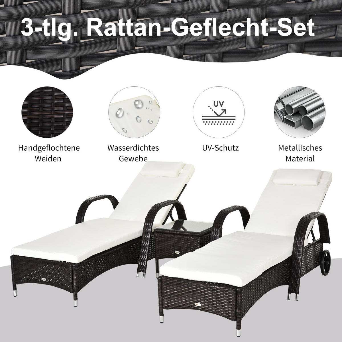 GARTENMÖBEL Set, Metall, PE, Braun+Creme - Creme/Braun, Metall - Outsunny