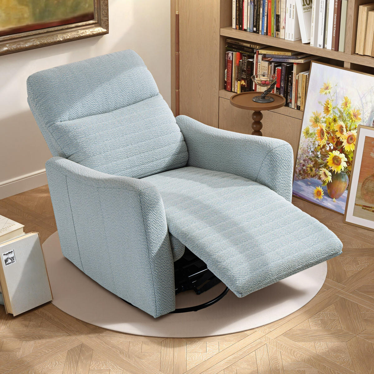 RELAXSESSEL, 360° drehbar, neigbar, Fußstütze, 82x90,5x101cm, graublau - Multicolor, Holzwerkstoff (90.5/101/82cm) - FORIOUS