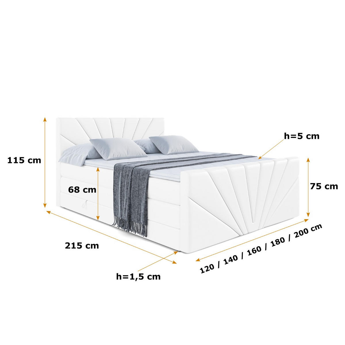 BOXSPRINGBETT MILTIO-Z KING - 140x200 - H3/H4 - Weiß Hochglanz - Weiß Hochglanz, Holzwerkstoff (140/200cm) - ALTDECOR