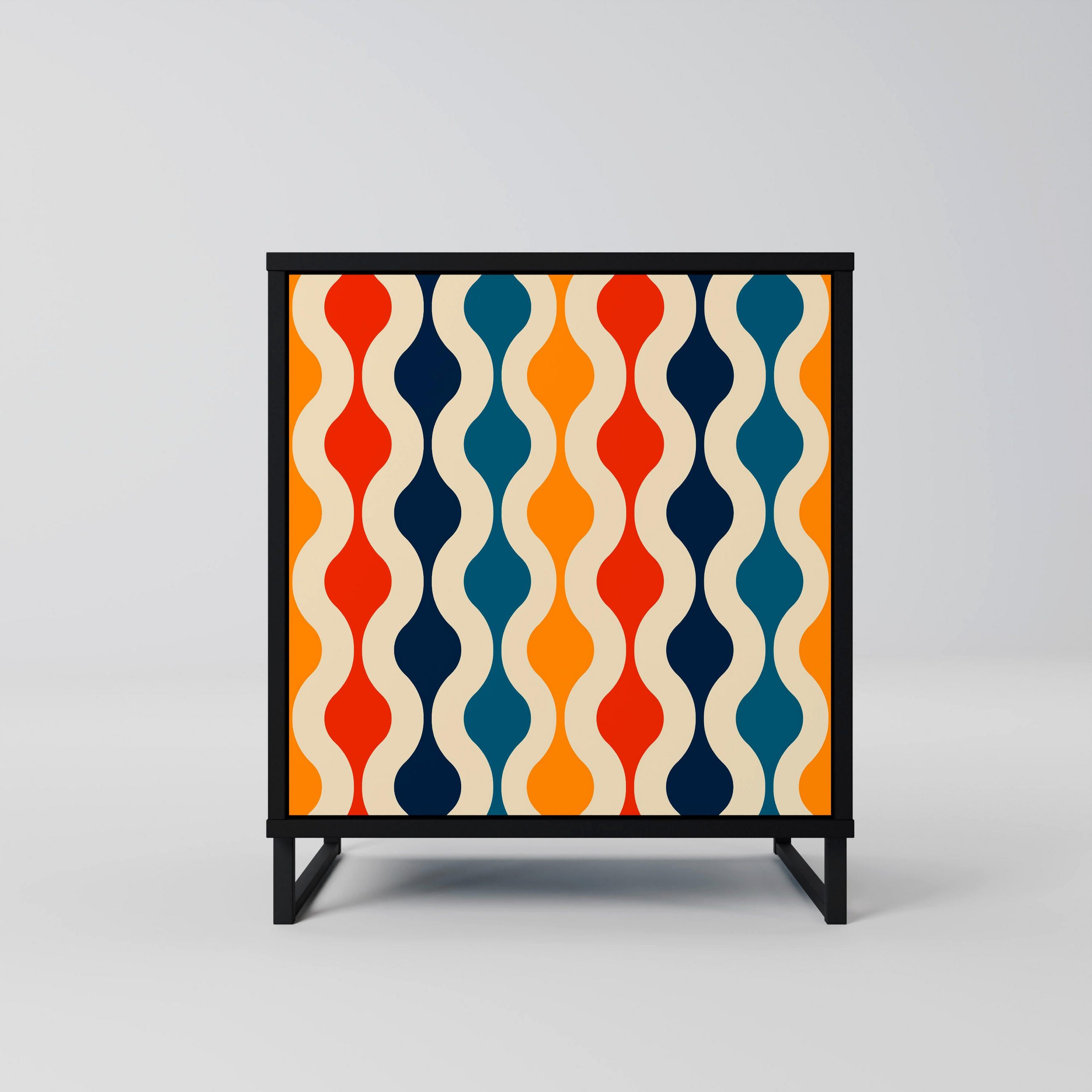 SIDEBOARD COLORFUL NOSTALGIA, Schwarz, 57,5x42x67,5 cm, Schwarze Metall-Rahmenfüße - Multicolor/Schwarz, Holzwerkstoff/Metall (57.5/67.5/42cm) - SpaceRebels