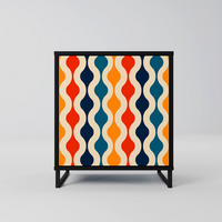 SIDEBOARD COLORFUL NOSTALGIA, Schwarz, 57,5x42x67,5 cm, Schwarze Metall-Rahmenfüße - Multicolor/Schwarz, Holzwerkstoff/Metall (57.5/67.5/42cm) - SpaceRebels