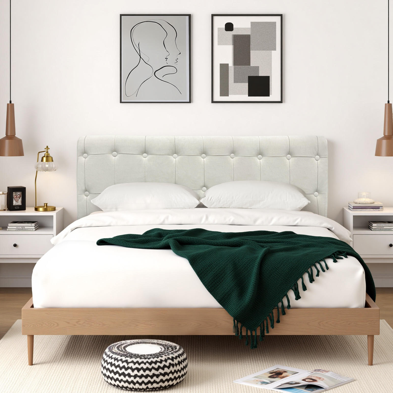 KOPFTEIL Rautengitter Wildlederimitat 60*123cm - Beige/Grau, Textil (10/60/120cm) - Vercart