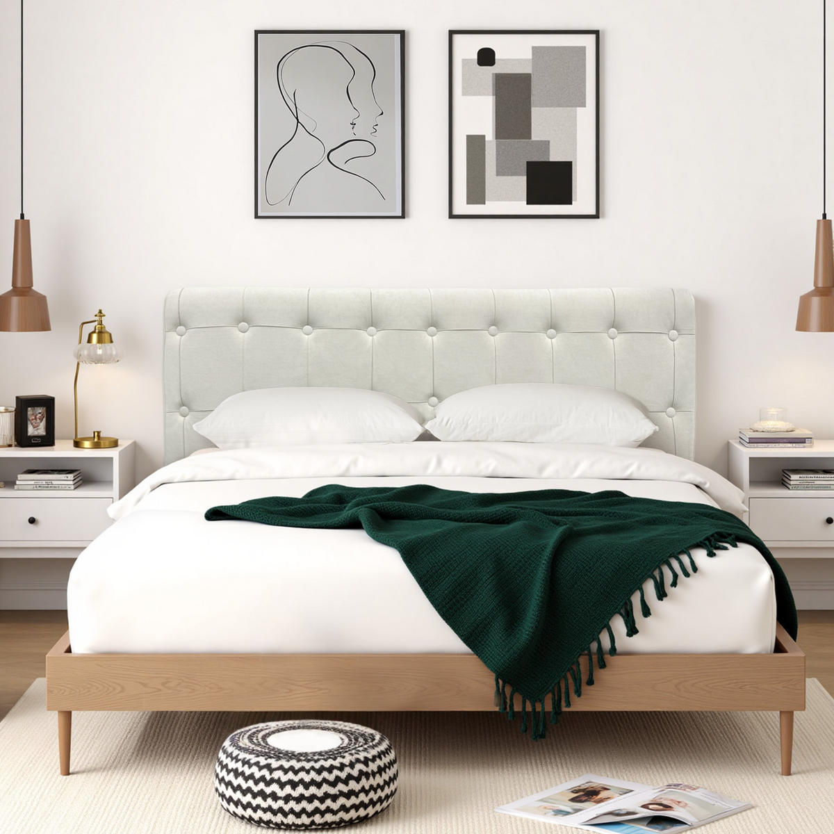 KOPFTEIL Rautengitter Wildlederimitat 60*100cm - Beige/Grau, Textil (10/60/100cm) - Vercart
