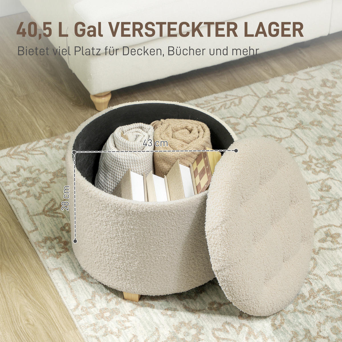 HOCKER, Holzrahmen Ø45 x 41 cm Cremeweiß - Weiß, Kunststoff (45/41/45cm) - HOMCOM