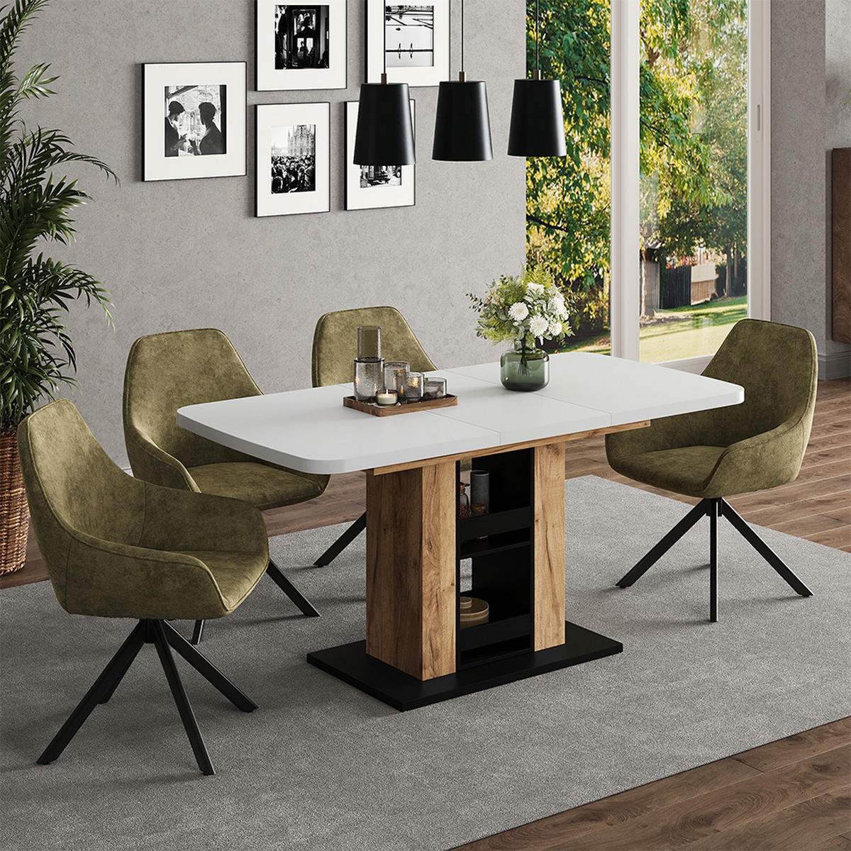 ESSTISCH Fenaro Weiß/Goldkraft Eiche 120 x 80 cm - Honigeiche/Weiß, Holzwerkstoff (80/120/76cm) - Vicco