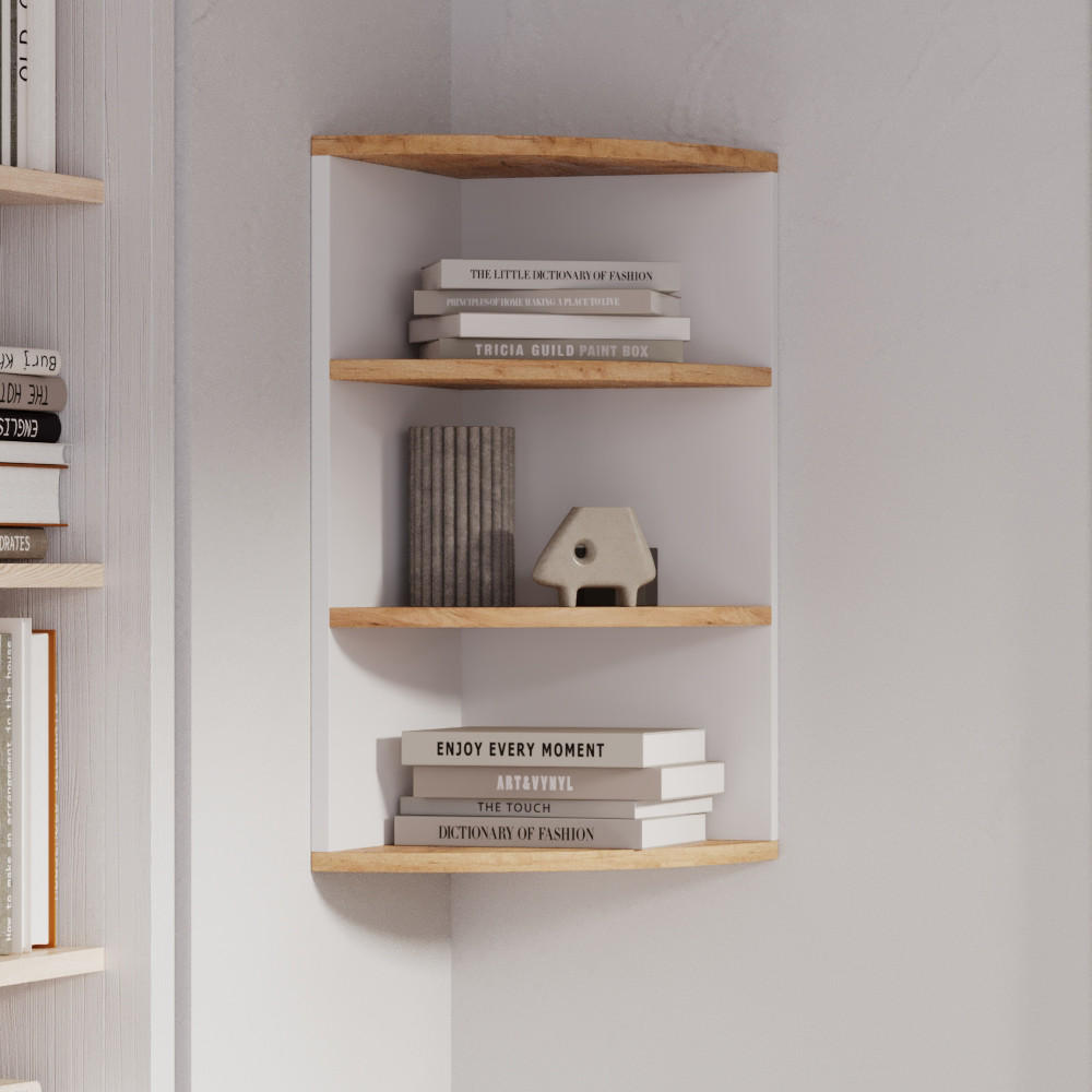 ECKREGAL Ecki Weiß/Goldkraft Eiche 30 x 60 cm - Honigeiche/Weiß, Holzwerkstoff (30/60/30cm) - Vicco